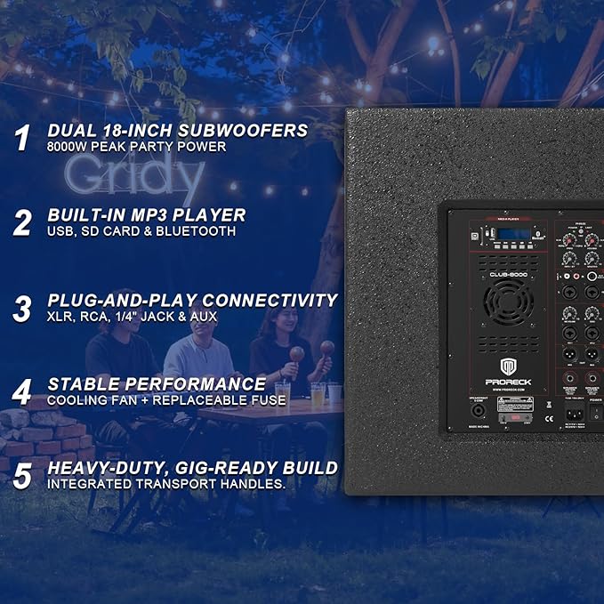 PRORECK Club 8000W P.M.P.O Powered PA Speaker System, 6 Line Array Speakers & 2PCS 18 Inch Subwoofers, Bluetooth USB SD Card Audio System with Remote Control for Wedding Church Conference Stage Party