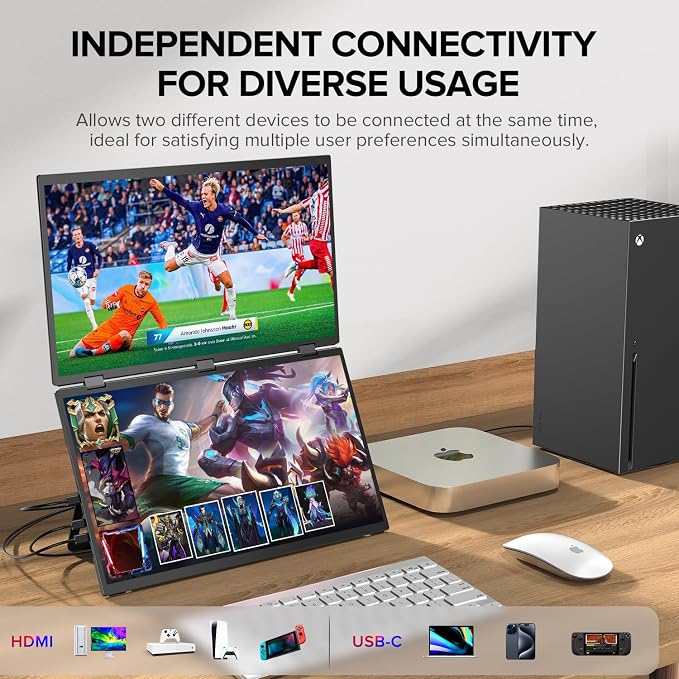 UPERFECT Delta Max 18.5" 100Hz Dual Portable Monitor for Laptop Screen Extender 1080P HDR 360° Folding Stacked Triple Monitor with Stand & VESA for Laptop PC Phone Game Console (No Driver Needed)