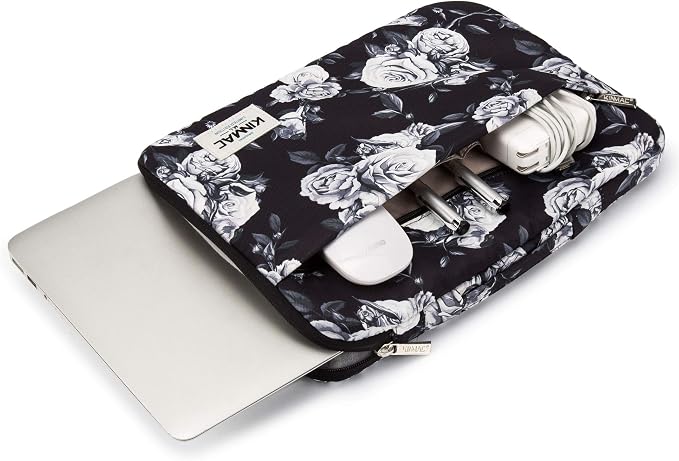 Kinmac 360° Heavy Duty Protective Laptop Sleeve Case Bag Cover with Handle for MacBook Air 13 inch,iPad Pro 13 inch and 13.3 inch HP,Dell,Lenovo,Asus,Acer Laptop (White Rose)