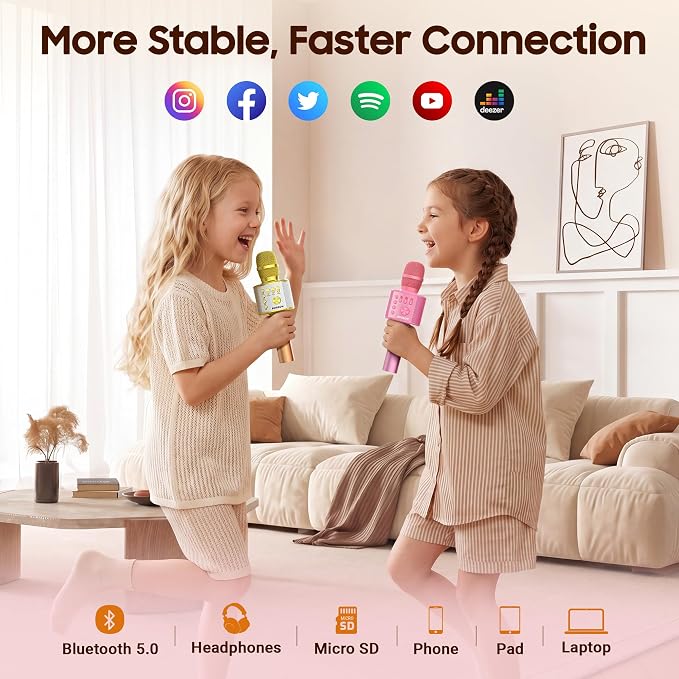 BONAOK Wireless Bluetooth Karaoke Microphone,3-in-1 Portable Handheld Karaoke Mic Speaker Machine Home Party Birthday for All Smartphones Q37 (P-Ink)