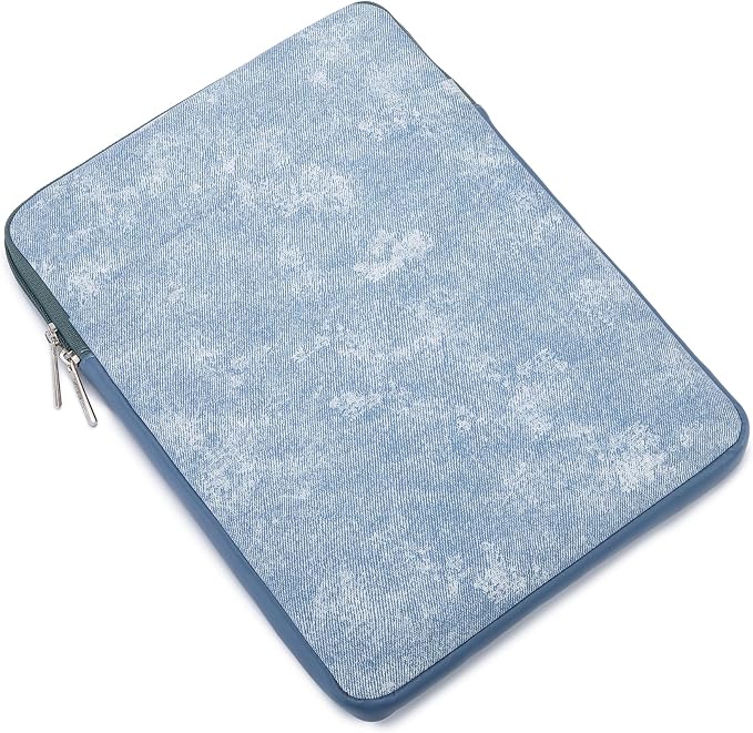 Kinmac 360° Protective Vertical Laptop Sleeve Case Cover Bag (Blue Denim PU, 13.5 inch-14 inch)