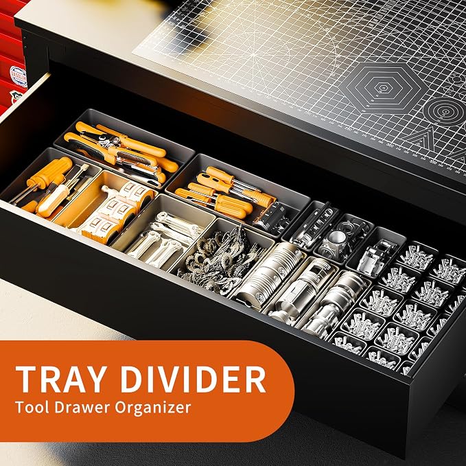5 Sizes Tool Drawer Organizer - 69 PCS Tray, Desk Drawer & Rolling Tool Chest Organizer (Black)