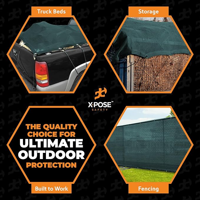 Xpose Safety Heavy Duty Green Mesh Tarp 10' x 16' – 70% Sunblock Shade Cloth with Grommets for Garden, Fence, Privacy Screen, Canopies, Dump Trucks, Pool Cover – Tear & Weather Resistant