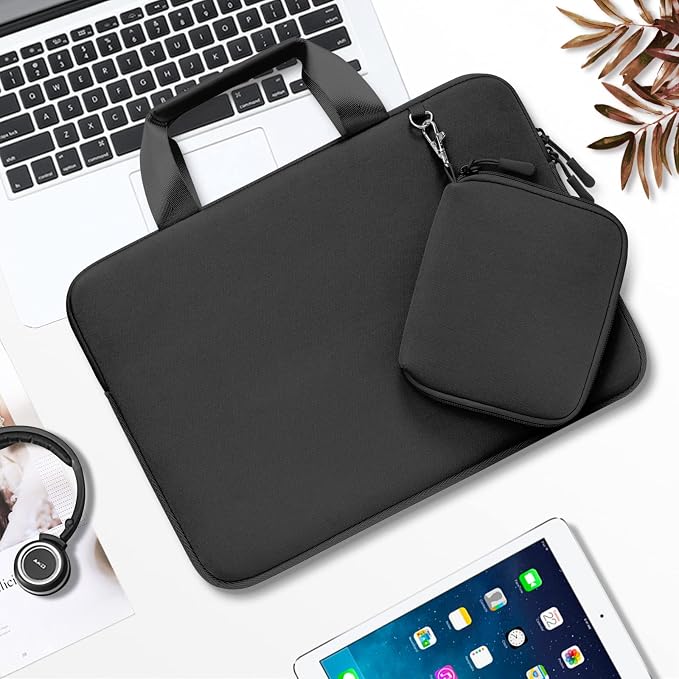 MOSISO Laptop Case 14 inch, Laptop Sleeve Bag Compatible with HP Lenovo Dell ASUS Acer, HP Stream, Dell Latitude, Lenovo IdeaPad, Neoprene Carrying Computer Bag with Handle&Detachable Small Case,Black