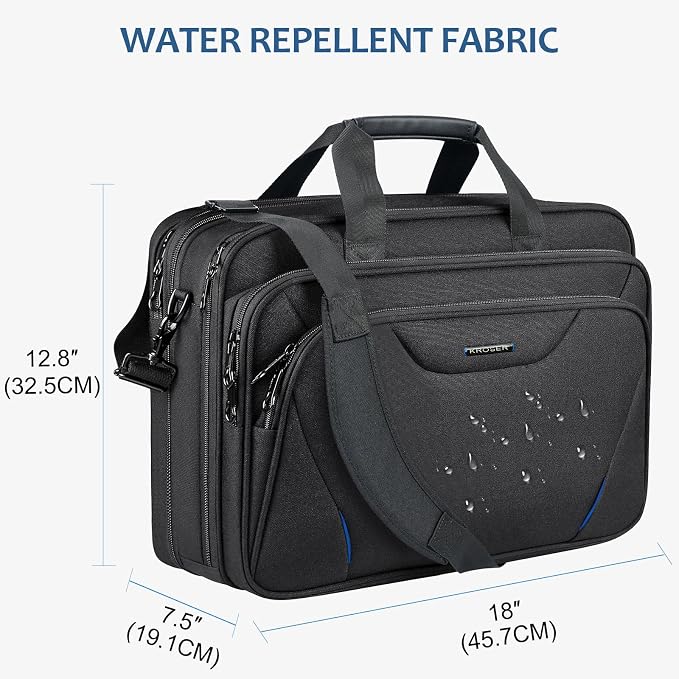 KROSER Laptop Bag Premium Laptop Briefcase Fits Up to 17.3 Inch Laptop Expandable Water-Repellent Shoulder Messenger Bag Computer Bag for Travel/Business/Men/Women-Black/Blue