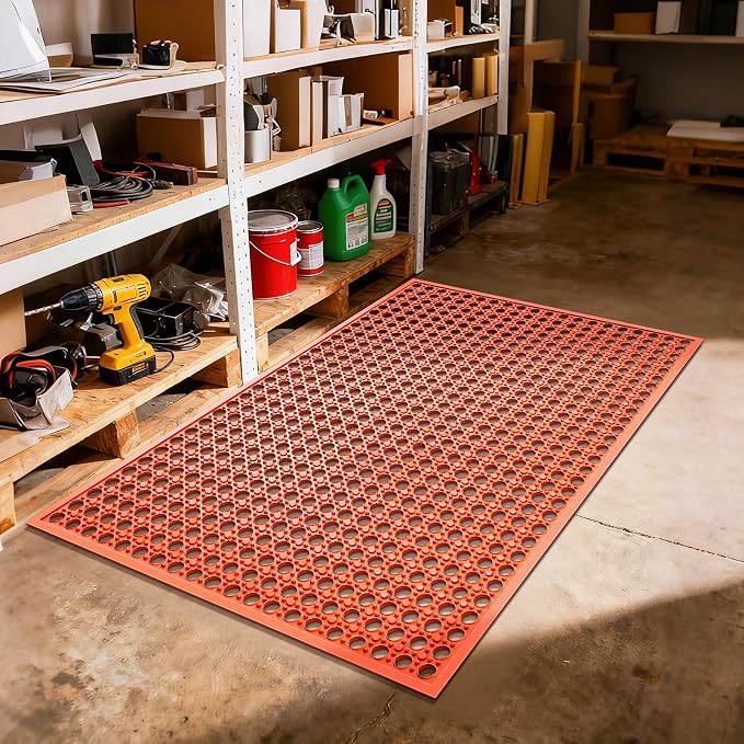 Outdoor Rubber Mat Kitchen Anti-Fatigue Entrance Floor Mats (24"x 36") Commercial Restaurant Bar Floor Mat New Outside Rubber Non Slip Drainage Mat Red