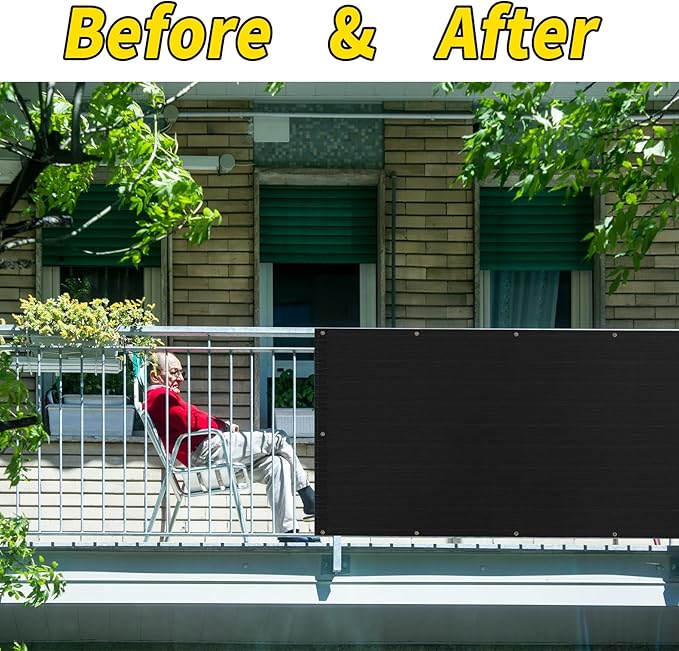 3x16Ft Balcony Privacy Screen, Apartment Railing Cover for Sunshade Wind & UV Protection, Outdoor Privacy Fence Screen for Patio, Terrace, Porch & Poolside Protection (Dark Grey)