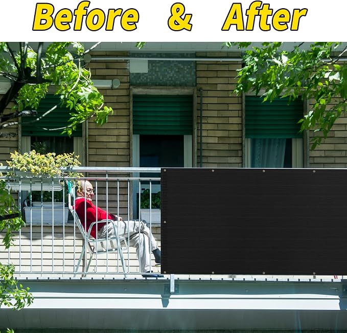 3x19Ft Balcony Privacy Screen, Apartment Railing Cover for Sunshade Wind & UV Protection, Outdoor Privacy Fence Screen for Patio, Terrace, Porch & Poolside Protection (Black)