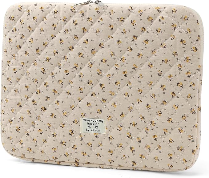 Puffy Laptop Sleeve 13-15.6 Inch Cute Quilted Laptop Protective Case Padded Floral Computer Sleeve for MacBook (A-Yellow, 13 Inch)