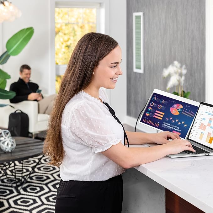 SideTrak Swivel 14" Patented Attachable Portable Monitor for Laptop | FHD TFT Laptop Dual Screen | Mac, PC & Chrome Compatible | Fits All Laptops | Powered by USB-C® or Mini HDMI (Light Silver)