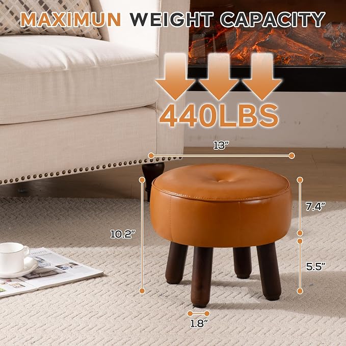 oakvivo Small Foot Stool Ottoman, Round Pouf Foot Rest, Footstool Ottomans with Rubber Legs Under Desk, Faux Leather Footrest for Couch, Living Room, Bedroom, Hallway, Office, 13''L x 13''W x 10.2''H