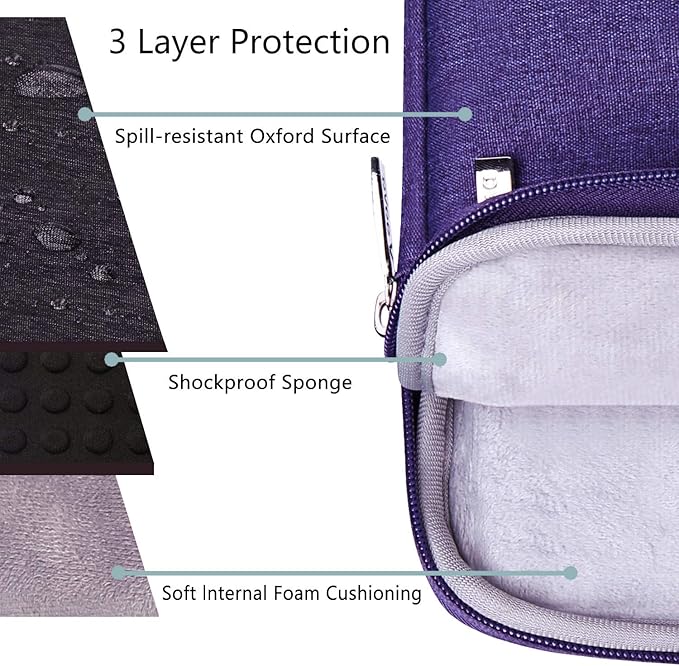 Voova Laptop Sleeve Carrying Case 15.6 16 Inch,Slim Computer Cover Bag Compatible with MacBook Pro 15/16, Dell xps 15,15-16 Inch HP Dell Asus Acer Laptop, Purple