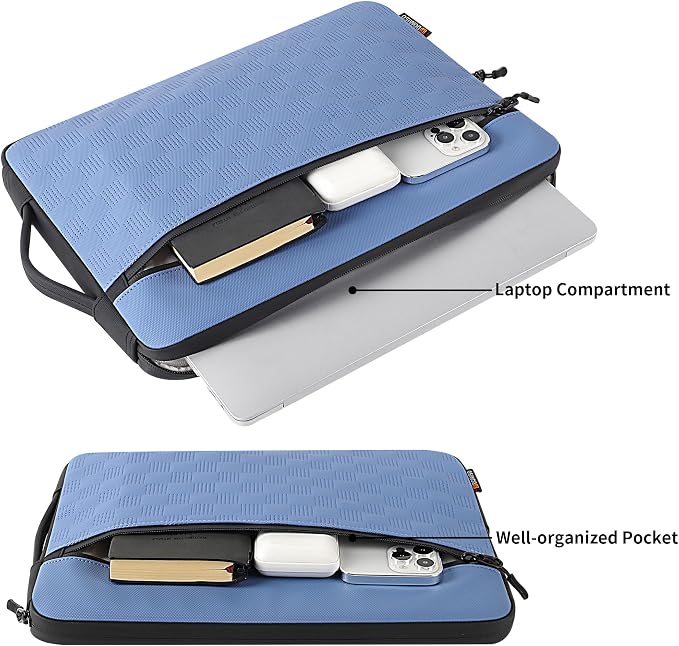 DOMISO 14 Inch Laptop Sleeve with Handle, Waterproof & Shockproof Case for Most 14” Laptops, Fits MacBook Pro, ASUS ZenBook - Protective Cover, Blue