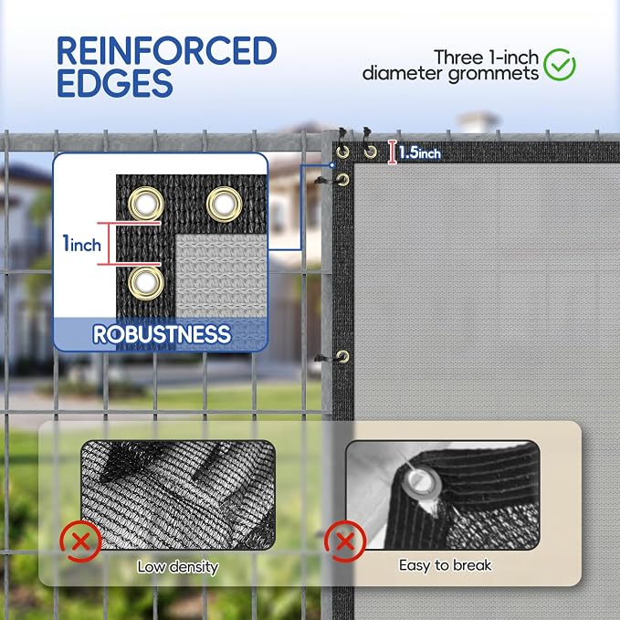 Bynbbur 6' x 49'10" Privacy Fence Screen Gray Net Fencing 90% Blockage Windscreen Mesh Shade Cover with Copper Grommet for Patio Backyard Garden Deck Pool, Zip Ties Included