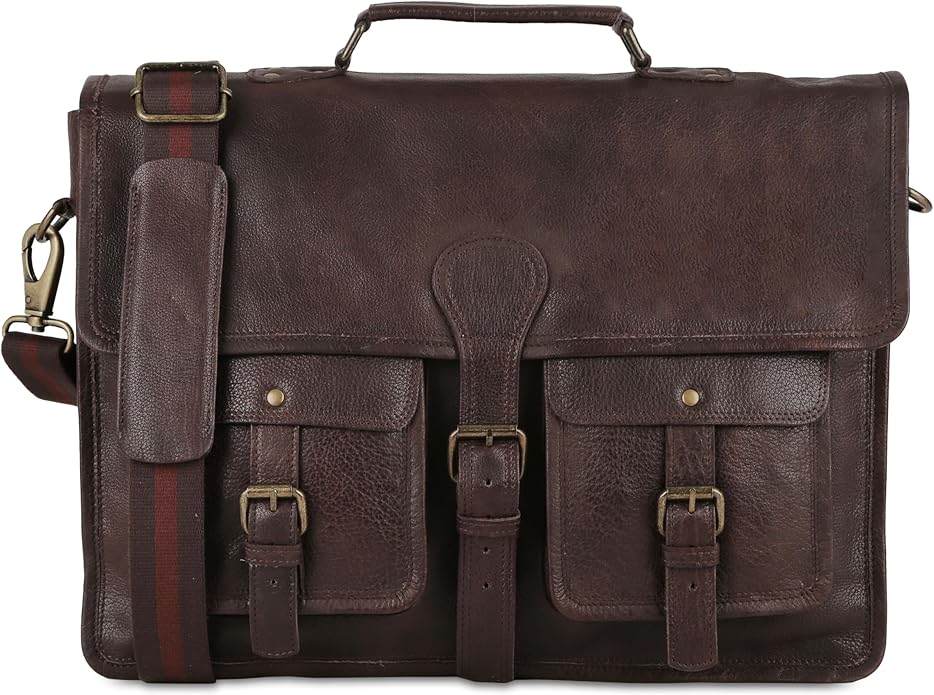 Leather briefcase 18 inch laptop messenger bag for men and women best satchel office bag