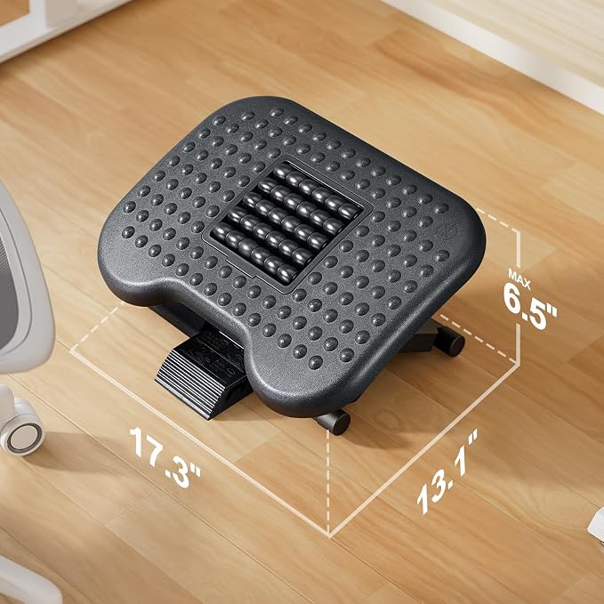 HUANUO Foot Rest for Under Desk at Work, Adjustable Footrest with Massage Texture and Roller, Ergonomic Foot Stool with 3 Height Position, 30 Degree Tilt Angle Adjustment for Home, Office