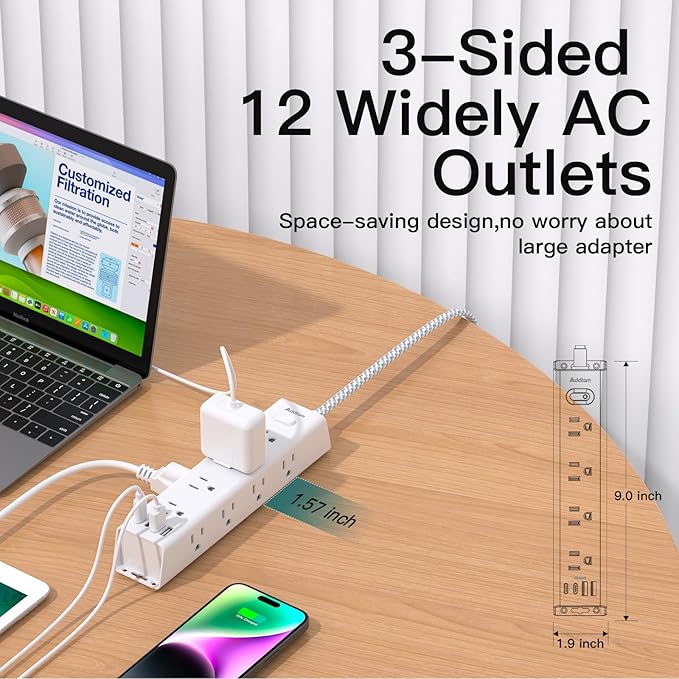 Power Strip Surge Protector with 12 AC Outlets & 4 USB Ports, 20FT Long Extension Cord, Flat Plug, Wall Mount, 1050J Overload Protection, Outlet Extender for Home Office Garage Workshop, ETL Listed