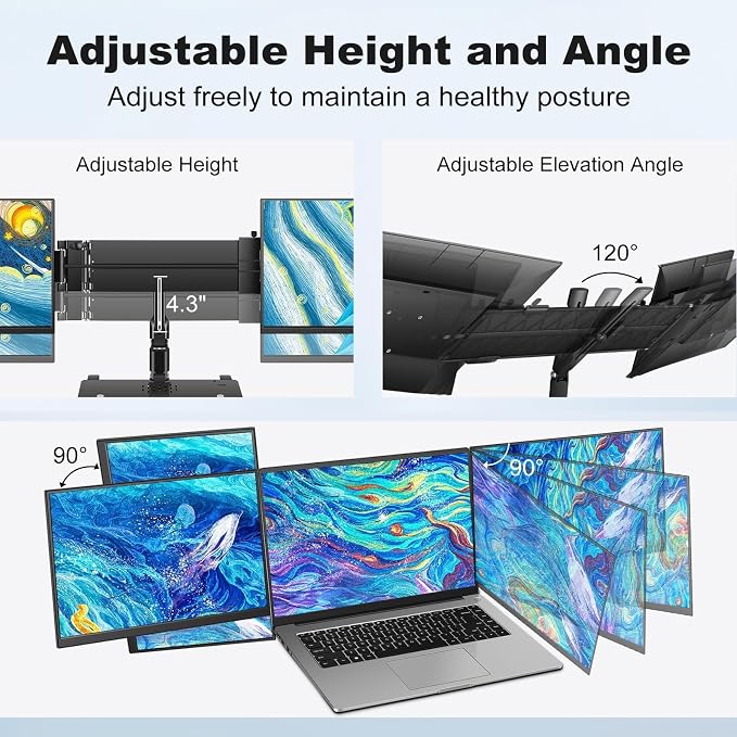 DEPGI 14" Laptop Screen Extender, 1200P FHD One Cable Connect Portable Triple Monitor, Dual Screen Monitor Fits 13"-17.3" Laptop with Stand for MacOS/Windows