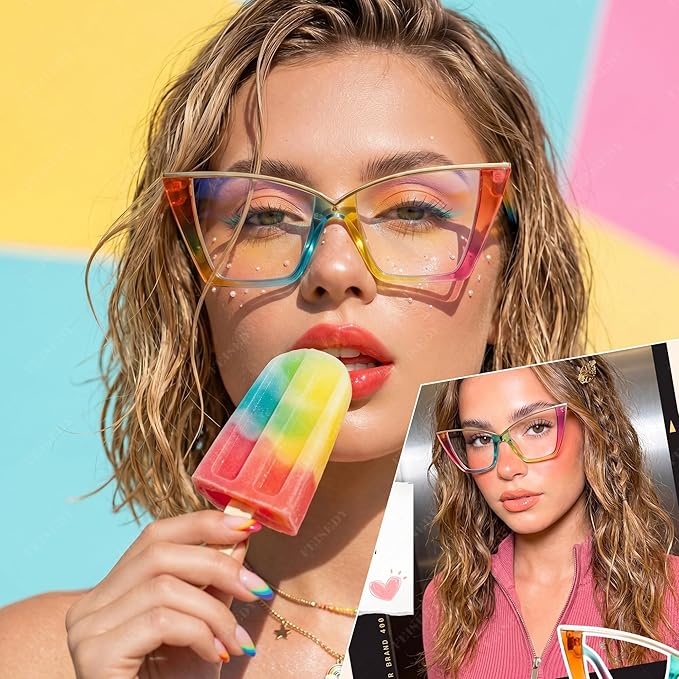 FEISEDY Fashion Cat Eye Blue Light Blocking Glasses for Women Fake Retro Eyeglasses Oversized Stylish Eyewear Frame B0240