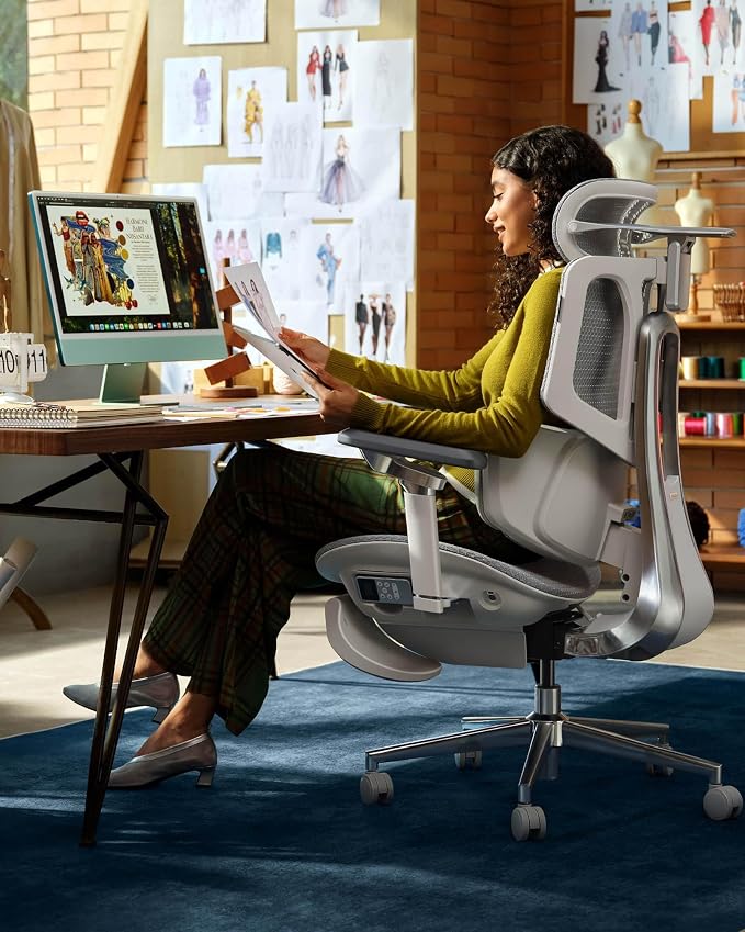 Hbada X7 Smart Ergonomic Chair, Office Chairs, Fully Automated Lumbar Tracking, 4D Adjustable Headrest, 720° Adjustable Armrests, Ventilated Seat Cushion, Swivel, Grey