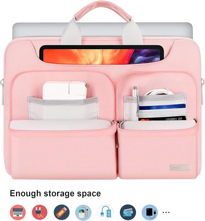 Lacdo 360° Protective Laptop Shoulder Bag, 16 inch Computer Bag for 16 inch MacBook Pro M5 Pro/Max A3428 A3429 (2026), M4/M3/M2/M1 Pro Max A3403 A3186 A2991 A2780 A2485 2024-2019 Messenger Bag, Pink