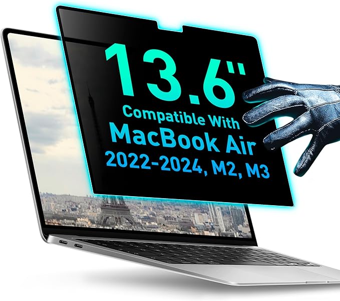 Magnetic Privacy Screen Compatible with MacBook Air 13.6" 2022, 2023, 2024, 2025, M2, M3, M4 Anti-Blue Light Laptop Screen Protector Filter Blue Light Blocking Filter