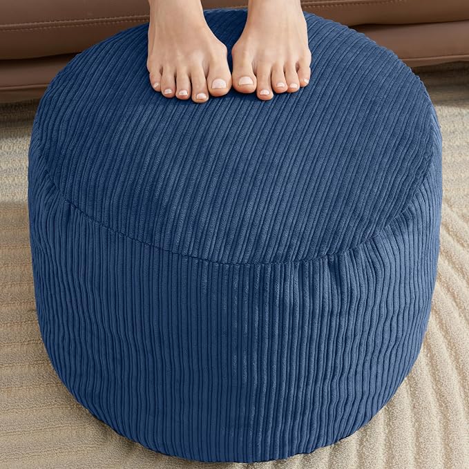 WSOFRLAC Pouf Ottoman Foot Stools with Foam Small Ottoman for Living Room Corduroy Ottomans Pouf 26x18 Floor Poufs Foot Rest for Chair Navy Blue Hassocks and Ottomans