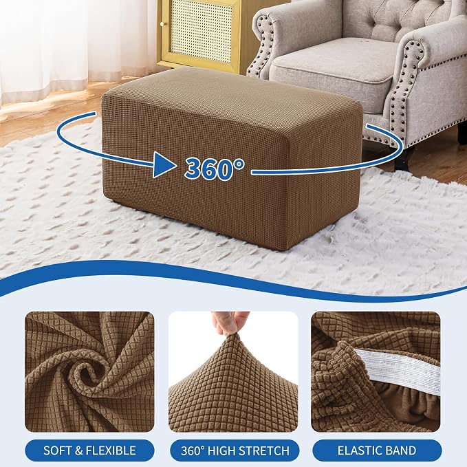 Ottoman Covers Ottoman Slipcovers Folding Storage Stool Washable Furniture Protector,Elastic Foot Stool Foot Rest Protector for Living Room Bedroom,X-Large,Brown