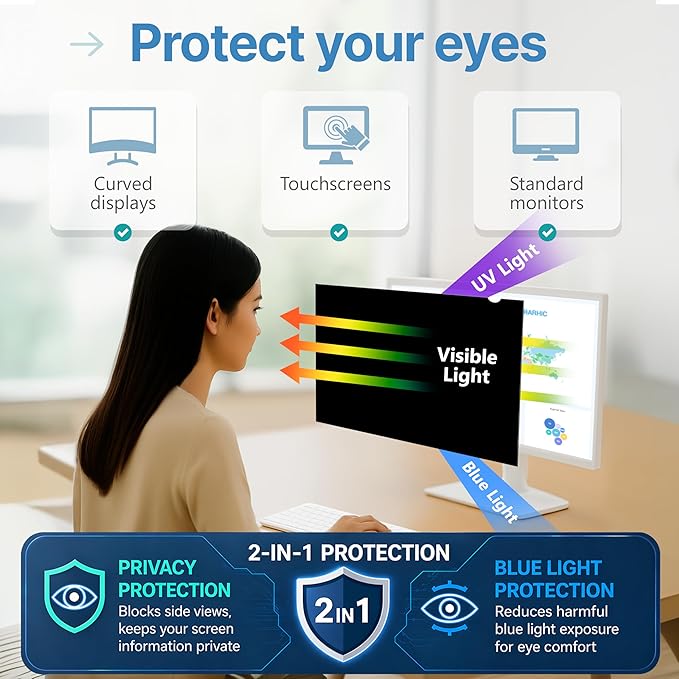 VINTEZ [2 Pack] 27 Inch 16:9 Privacy Screen for Computer Monitor and Laptop - Anti Glare Protector Film Blue Light Filter Eye Protection - Computer Screen Privacy Shield