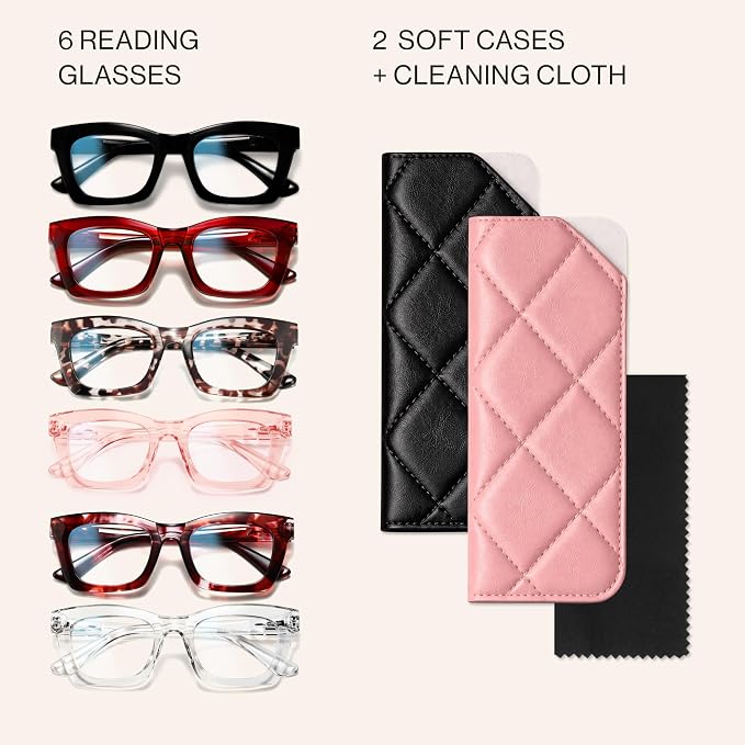 CCVOO 2.0 Stylish Reading Glasses for Women, Stylish Eyeglasses, Blue Light Readers for Women, Cheaters, (A7 Runway Rouge)