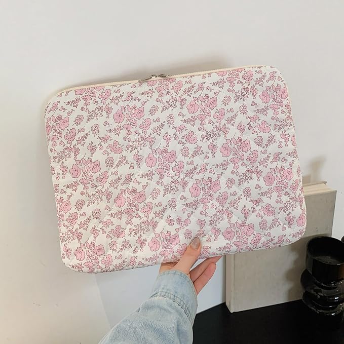 Puffy Laptop Sleeve 13-15.6 Inch Corduroy Quilted Laptop Protective Case Cute Floral Computer Sleeve Protective for MacBook