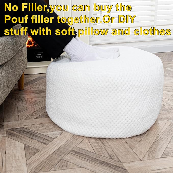 Asuprui Pouf Ottoman Unstuffed Ottoman Foot Rest No Filler Floor Pouf Soft Foot Stool 20x20x12 Inches Fuzzy Chair Floor Chair with Storage for Living Room Bedroom White