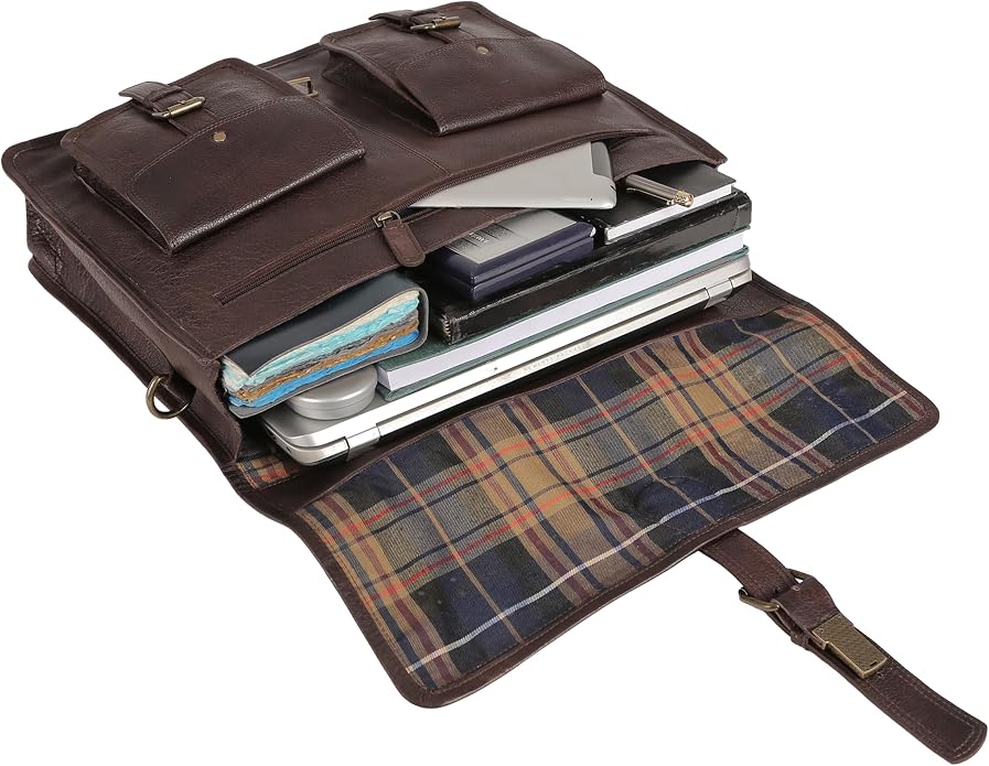 Leather briefcase 18 inch laptop messenger bag for men and women best satchel office bag