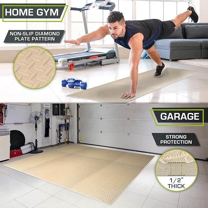 ProsourceFit Exercise Puzzle Mat ½-inch, EVA Interlocking Foam Floor Tiles for Home Gym, Workout Equipment, Kids Play Areas, Beige, 48 Sq Ft - 12 Tiles