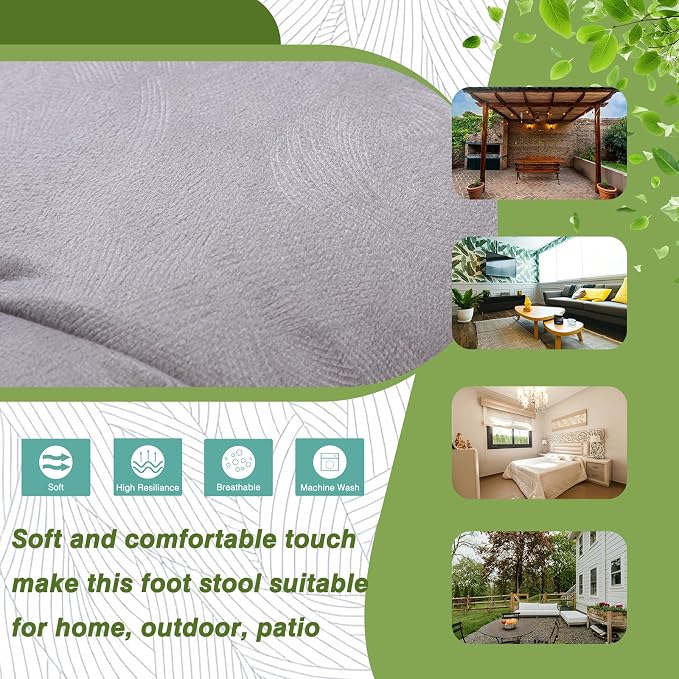 Foldable Upholstered Footstool, Space-Saving Washable Cushion, 18.5"x14.8"x15", 150lb, Indoor/Outdoor - Living Room/Bedroom/Patio Light Grey