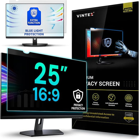 VINTEZ 25 Inch 16:9 Privacy Screen for Computer Monitor and Laptop - Anti Glare Protector Film Blue Light Filter Eye Protection - Computer Screen Privacy Shield, [1 Pack]