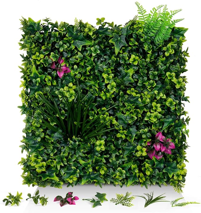 Artificial Grass Wall Panels, 20"x20" 6pcs Greenery Backdrop with Mint Plant Leaves, UV-Anti Fake Greenery Plant Boxwood Panels for Privacy Fence Screen, Outdoor Green Wall Decor for Patio Garden