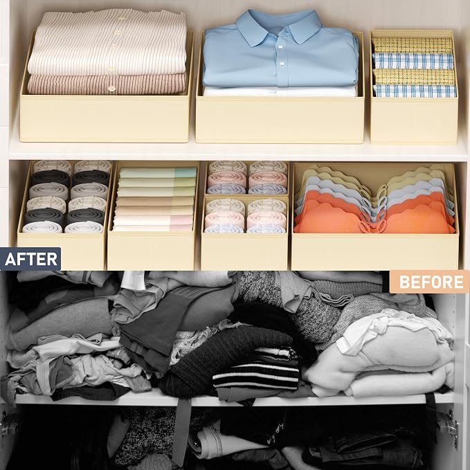 DIMJ Drawer Organizer Clothes - 18 Pack Baby Dresser Organizer for Nursery, Foldable Drawer Organizer Bins for Closet Bedroom Organization, Fabric Clothes Storage Dividers for Underwears, Socks, Bras