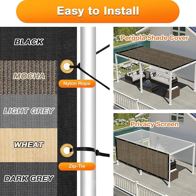 Artpuch Outdoor Pergola Shade Cover 4x15 FT Sun Shade Cloth with Grommets Mocha 90% UV Protection Canopy Patio Privacy Screen (Customized Available)