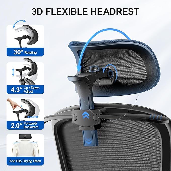 ALLGOD Ergonomic Office Chair, Mesh Desk Chair with Lumbar Support, High Back Home Office Chair with Adjustable Headrest and Flip-Up Arms, Comfortable Computer Chair, Thick Cushion,Black-8 Pack