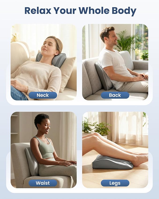 COMFIER Lumbar Support Cushion with Kneading Massage, Heat & Vibration, Ergonomic Back Support Pillow for Office Chair, Seat & Sofa – Adjustable Comfort, Gray