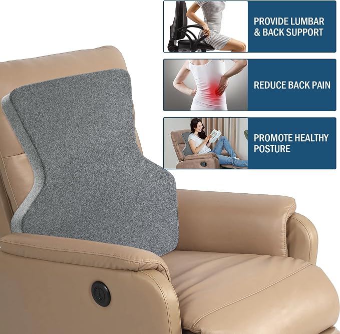 HOMBYS Ergonomic Lumbar Support Pillow for Recliner,Memory Foam Chair Back Support Cushion for Elderly,Extra Large Lumbar Support Pillow,Low Back Pain Relief Cushion,Dark Grey