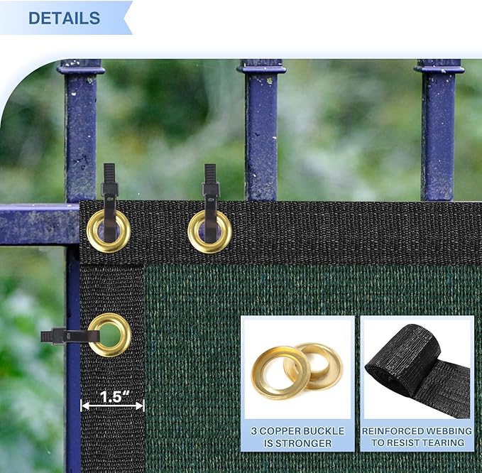 E&K Sunrise 4' x 209' Privacy Fence Screen with Grommets, Outdoor Windscreen Fence Covering Privacy Screen UV Blockage for Backyard Garden Patio, Zip Ties Included (Green)
