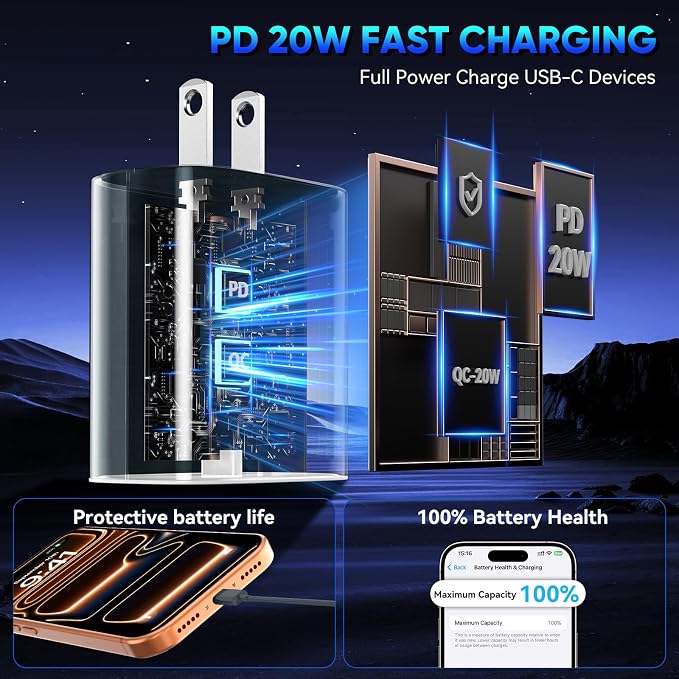 Phone 17 16 15 Pro Charger Fast Charging, 20W USB C Fast Charger Block with 10FT Long Type C Chargers Fast Charging Cable Cord for Phone 17/17 Pro/17 Pro Max/Air/16 Pro Max/16 Pro/15Pro Max/Pro, S24