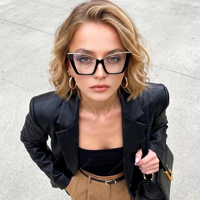 FEISEDY Fashion Cat Eye Blue Light Blocking Glasses for Women Fake Retro Eyeglasses Oversized Stylish Eyewear Frame B0240