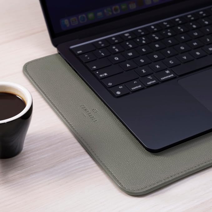 Comfyable Laptop Sleeve 13 Inch Precisely Compatible with MacBook Air M5 2026 & MacBook Pro/Neo A18, Faux Leather Cover Case, Khaki Green