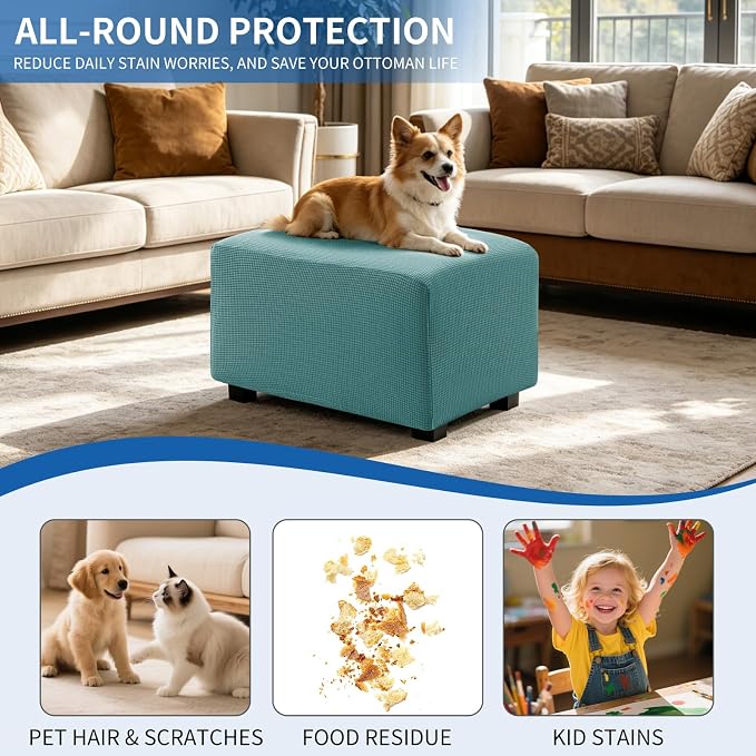 Ottoman Covers Ottoman Slipcovers Folding Storage Stool Washable Furniture Protector,Elastic Foot Stool Foot Rest Protector for Living Room Bedroom,Large,Light Blue
