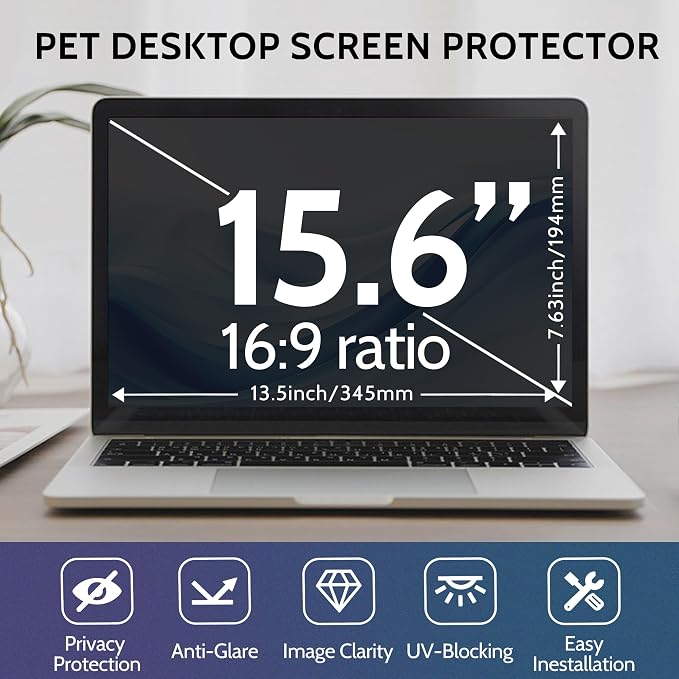 [1 Pack] Twugs Laptop Privacy Screen 15.6 Inch, for 16:9 Aspect Ratio Laptop Screen Privacy Shield, Anti-Glare & Blue Light Filter | Removable Privacy Shield | Screen Protector