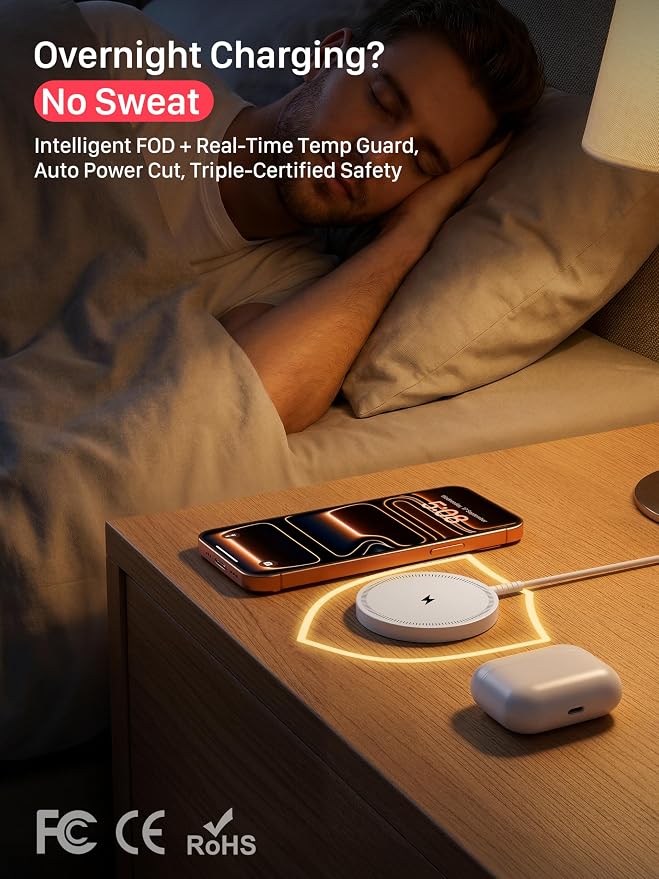 Magnetic Wireless Magsafe Charger iPhone: Charging Pad for iPhone 17/16/15/14/13/12 Series & AirPods Pro 4-2, Strong Magnet, Dual Ports, Case-Friendly, Lightweight for Travel Home Office Desk