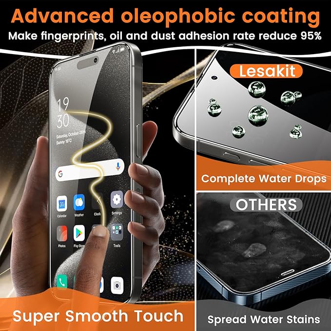 Lesakit 4+4 Pack Privacy Screen Protector for iPhone 15 Pro Max 6.7-Inch with 4 Pack Camera Lens Protector, Anti Spy Tempered Glass Film 9H Hardness Case Friendly